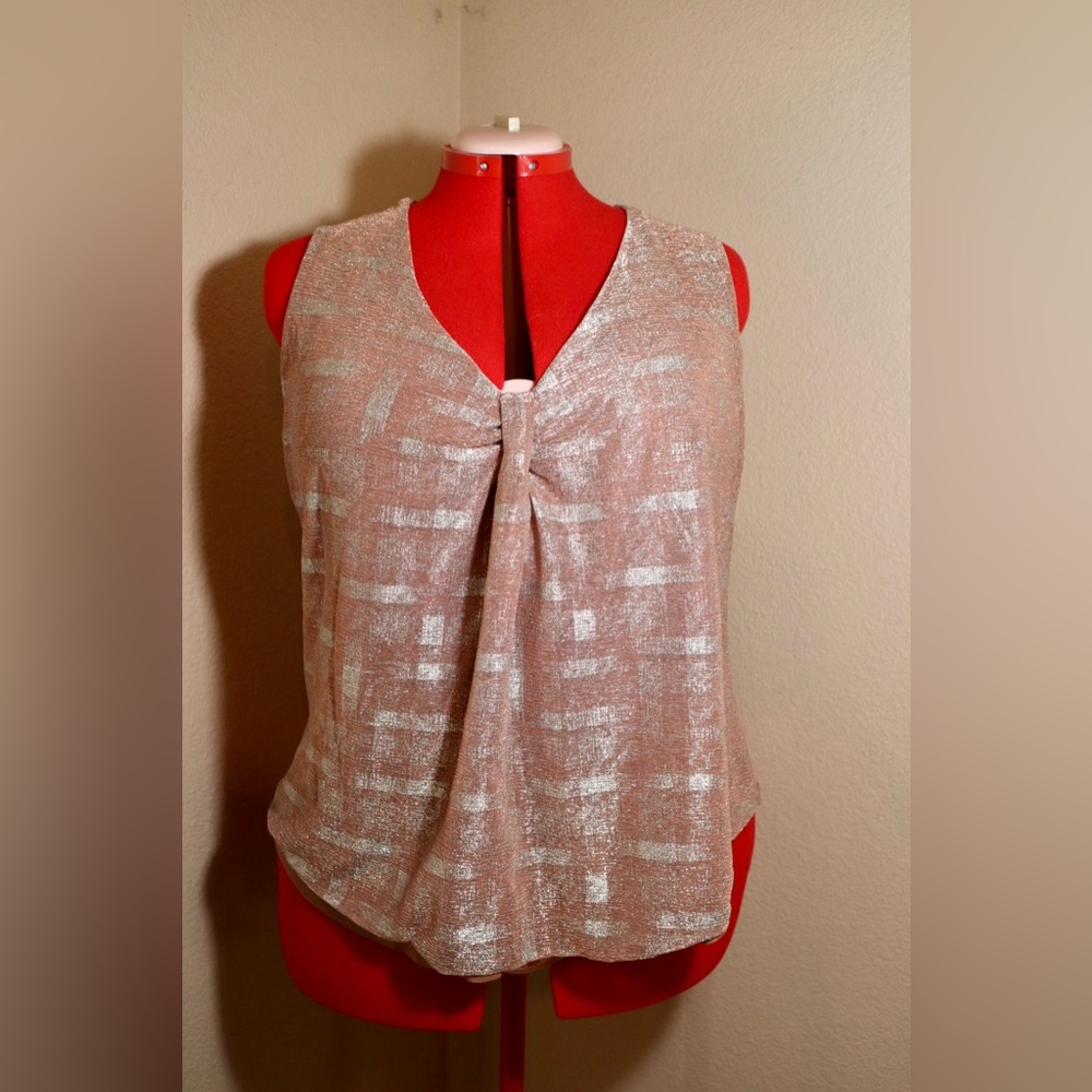 V-Neck Metallic Plaid Blouse